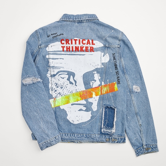 Zara Printed Critical Thinker Denim Jacket, Size S - Picture 8 of 16